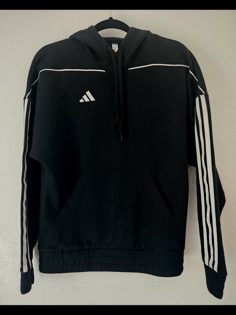 adidas Black Hoodie with White Three-Stripe Sleeves Tiro 23